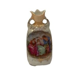 Antique Prov Saxe ES Germany Porcelain Bud Vase Classical Scene Gold Gilt 4.25in